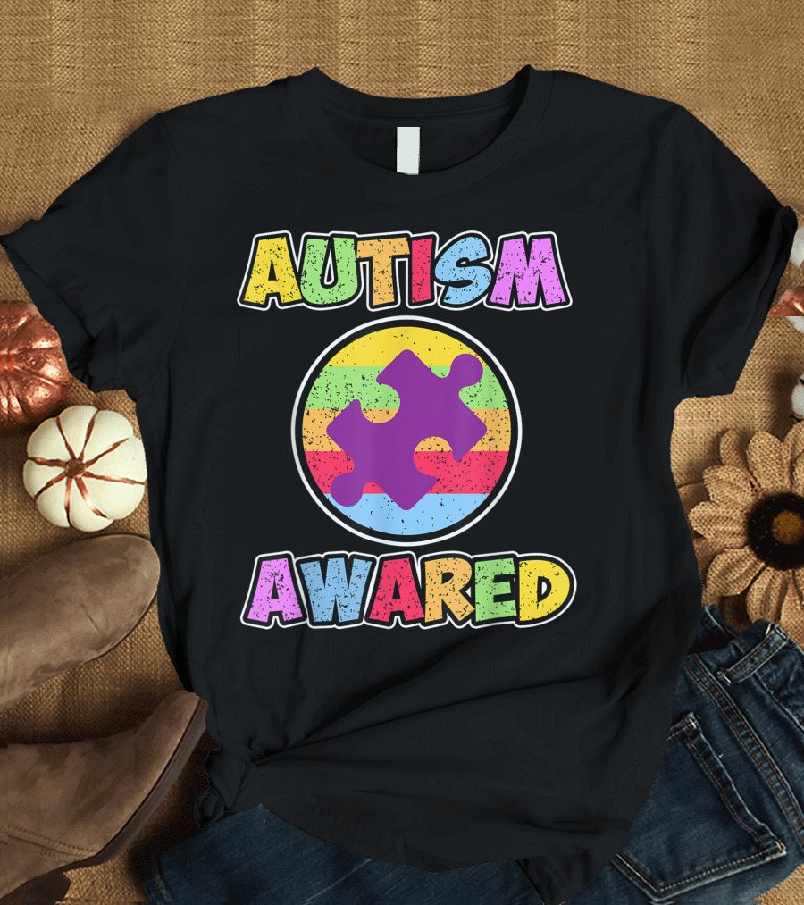 Autism Awared Puzzle Piece Rainbow T-Shirt