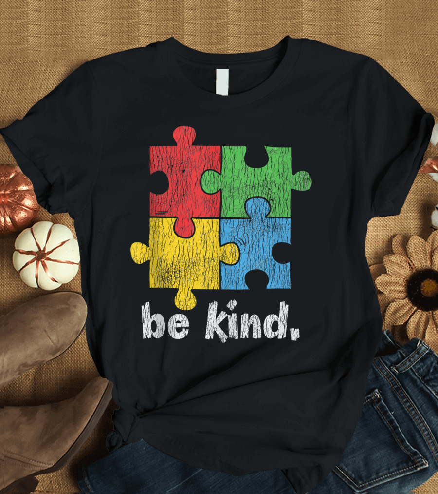 Autism Awareness Be Kind Puzzle Piece Autistic Kids Kindness T-Shirt