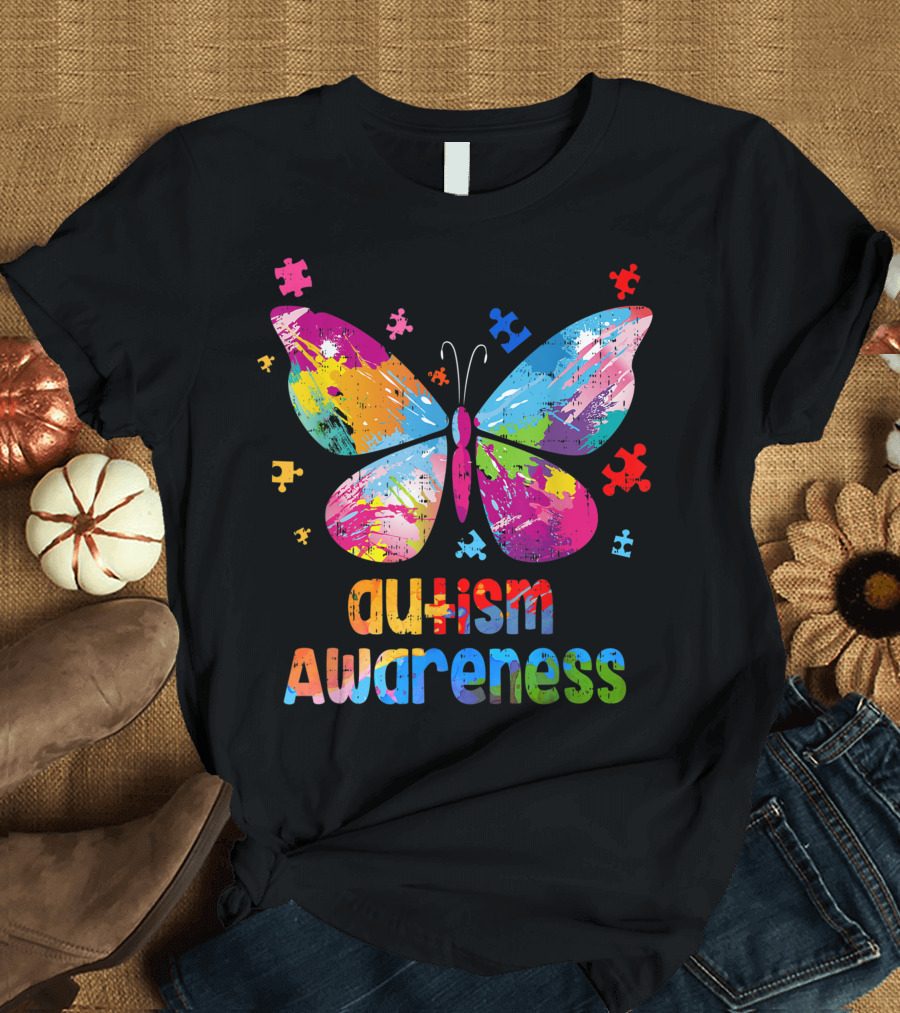 Autism Awareness Colorful Butterfly Puzzle T-Shirt