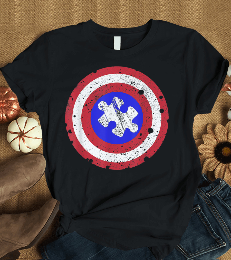 Autism Awareness Captain Autism Superhero Shield Puzzle Piece T-Shirt