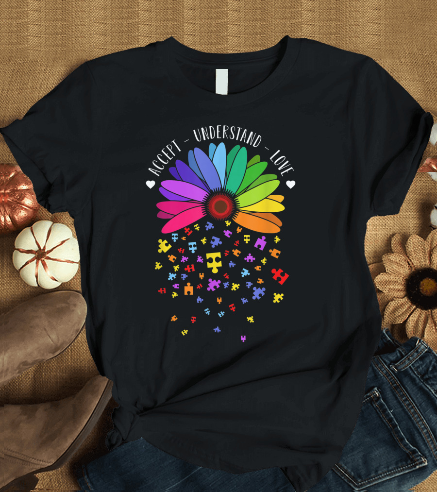 Accept Understand Love Autism Awareness Daisy Flower Puzzle Piece T-Shirt