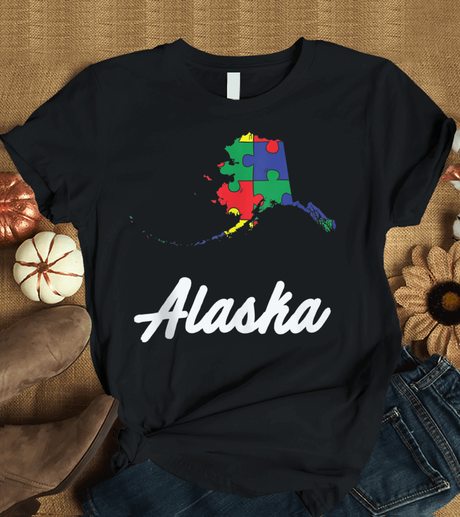 Alaska Autism Awareness Puzzle Map T-Shirt