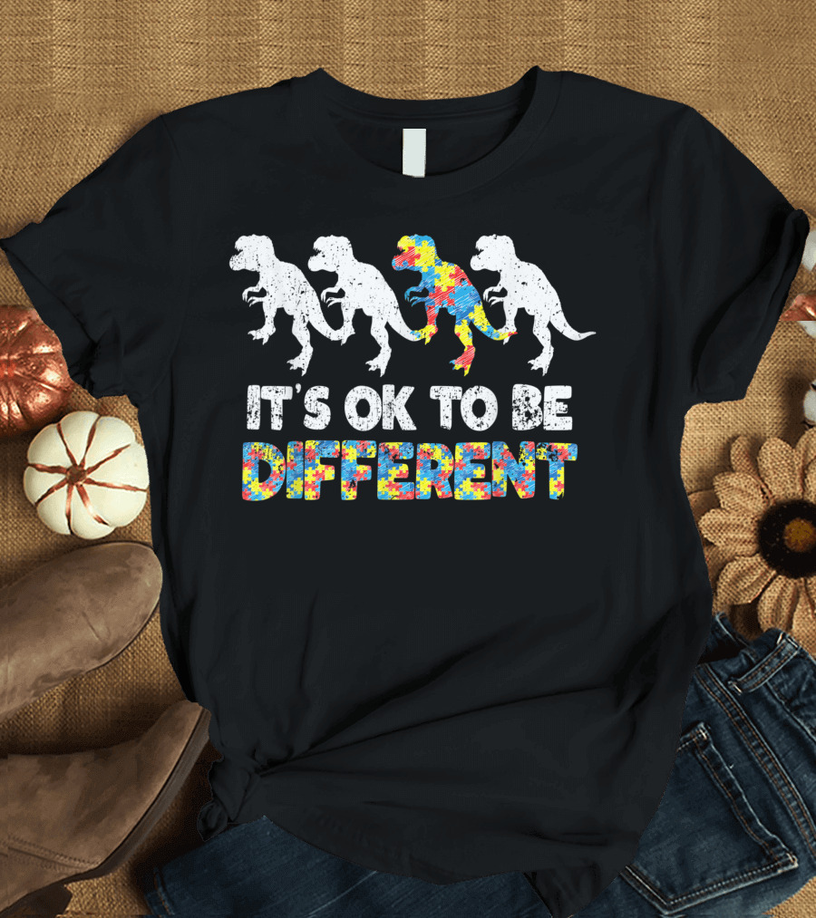 It's Ok To Be Different Dinosaur Autism Awareness T-Shirt