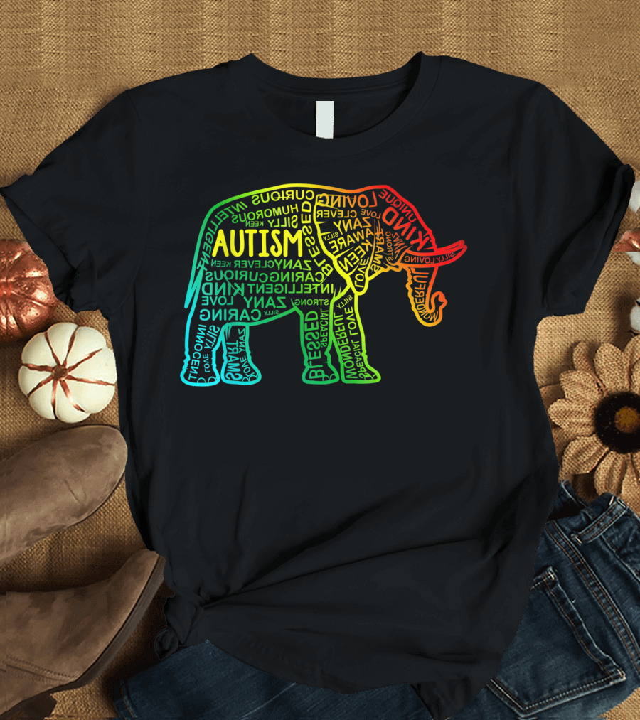 Autism Awareness Colorful Elephant with Inspiring Words T-Shirt