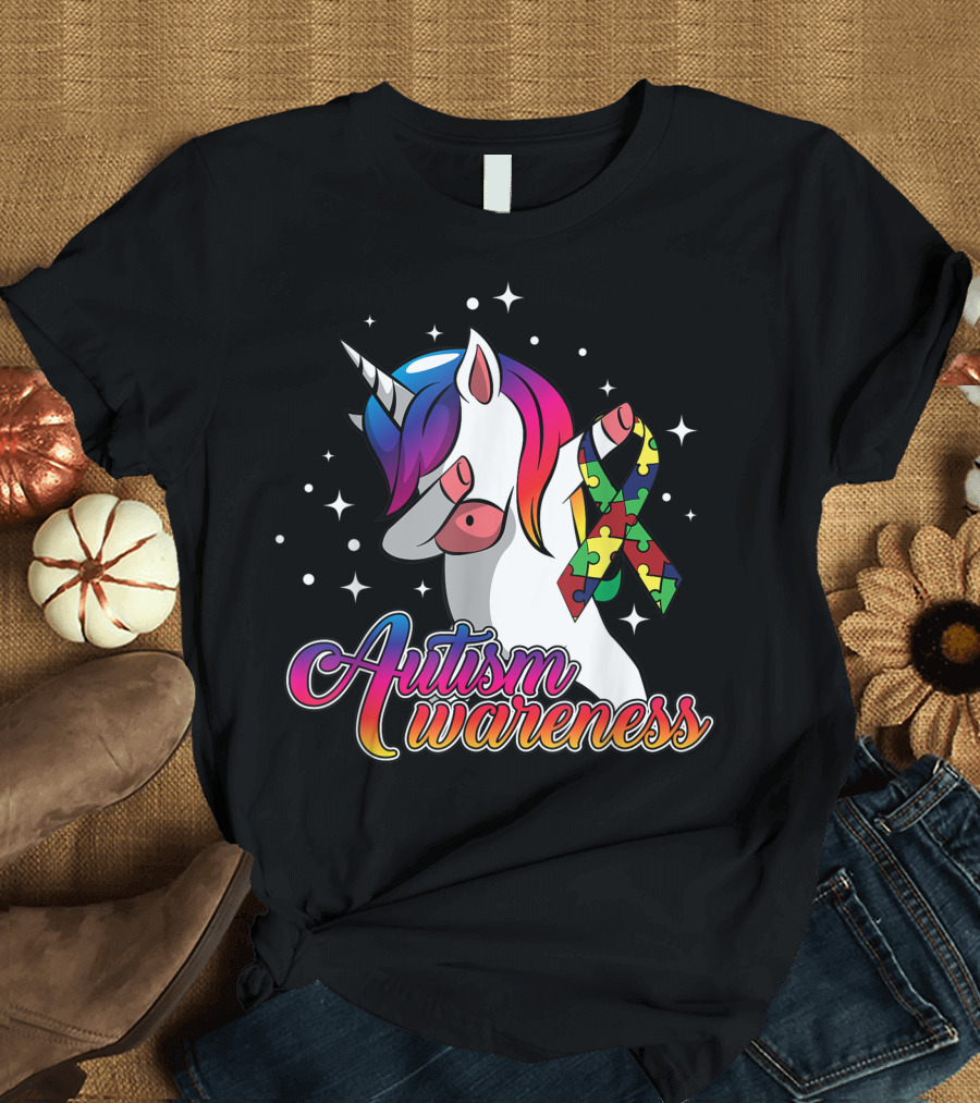 Autism Awareness Cute Dabbing Unicorn with Puzzle T-Shirt