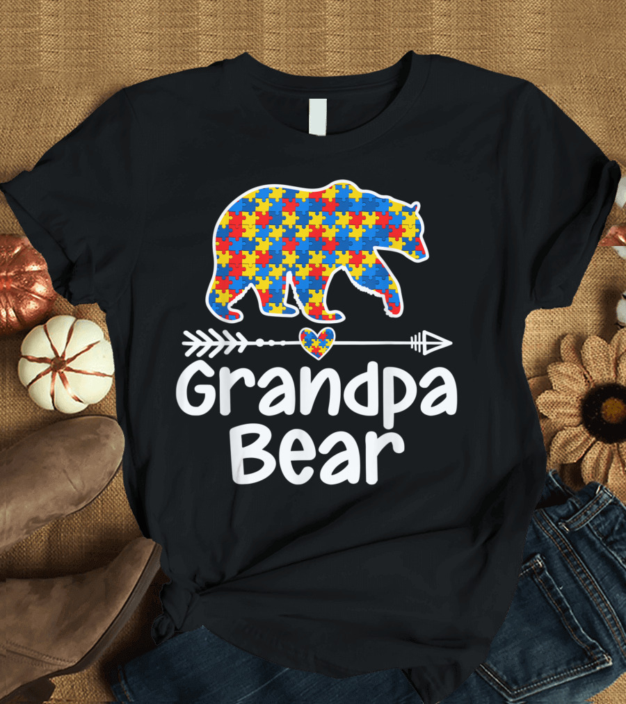 Grandpa Bear Puzzle Autism Awareness Support T-Shirt