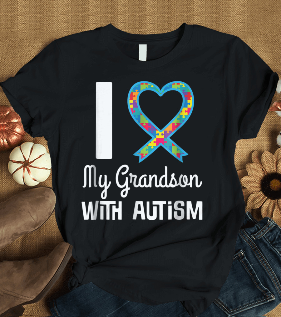 I Love My Grandson With Autism Puzzle Heart T-Shirt