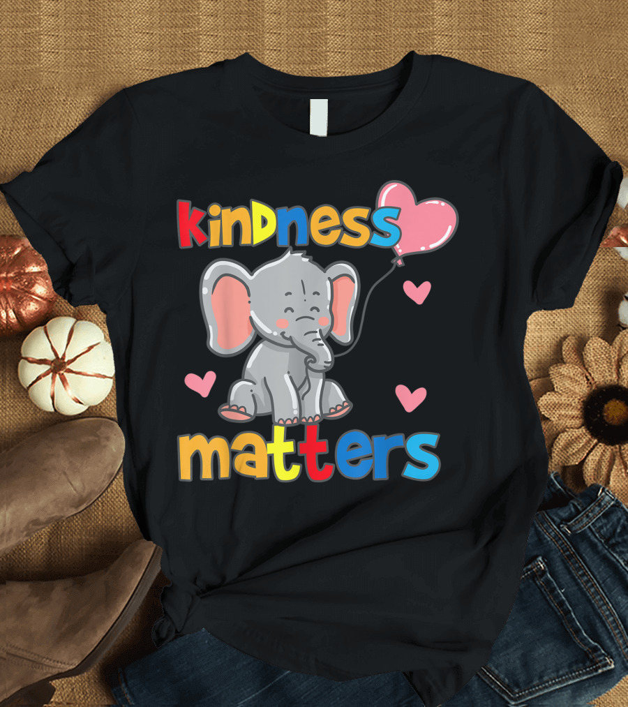 Kindness Matters Elephant with Heart Balloon Autism Awareness Be Kind T-Shirt