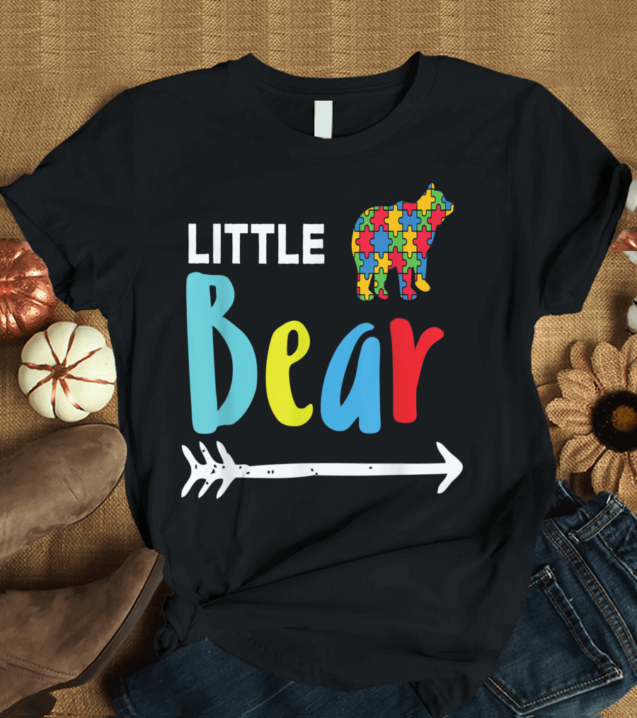 Little Bear Autism Awareness Puzzle Pattern Cub with Arrow T-Shirt