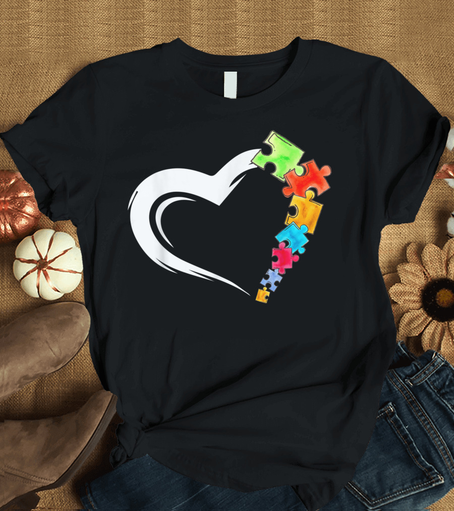 Autism Awareness Love Kind Heart with Colorful Puzzle Pieces T-Shirt