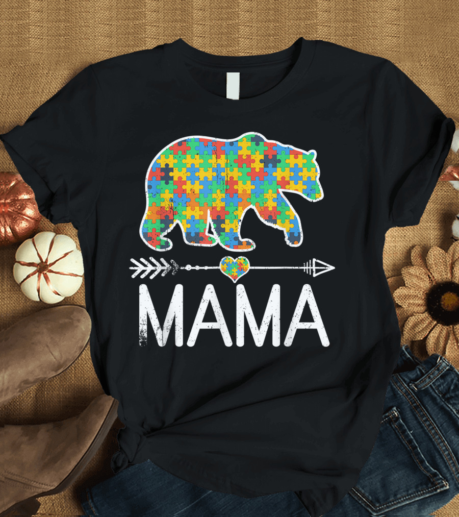 Mama Bear Autism Awareness Puzzle Piece Support Autistic T-Shirt