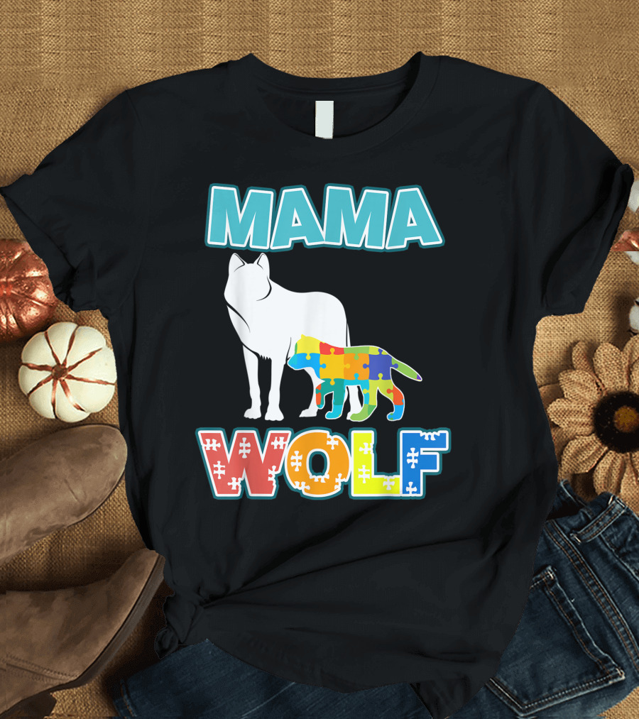 Mama Wolf Autism Awareness Puzzle T-Shirt