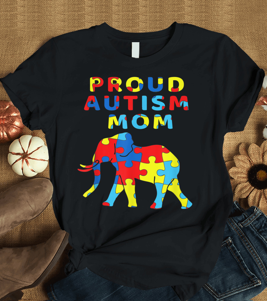 Proud Autism Mom Elephant Puzzle T-Shirt