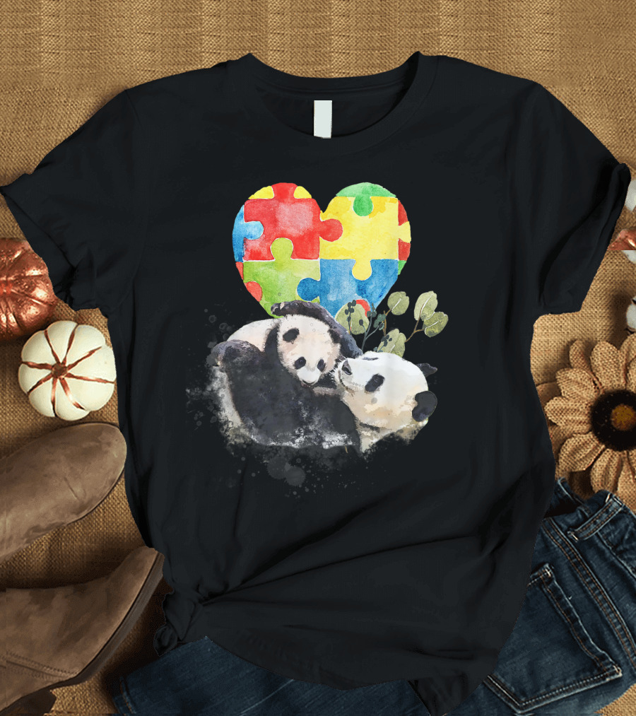 Autism Awareness Mommy Panda Bear Baby Puzzle Heart T-Shirt