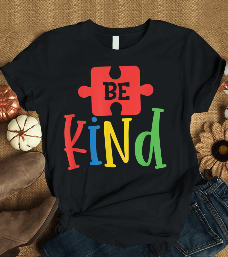 Autism Awareness Month Be Kind Puzzle Piece Bold Colors T-Shirt