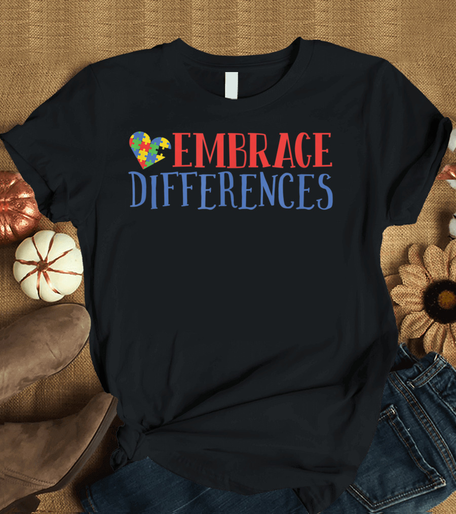 Embrace Differences Puzzle Heart Autism Awareness Month T-Shirt