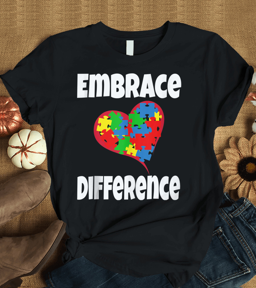 Embrace Difference Autism Awareness Puzzle Heart T-Shirt
