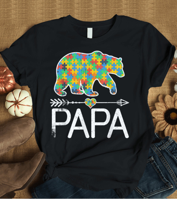 T-Shirt: Papa Bear Puzzle Heart Autism Awareness Support Autistic T-Shirt Papa Bear Puzzle Heart Autism Awareness Support Autistic T-Shirt