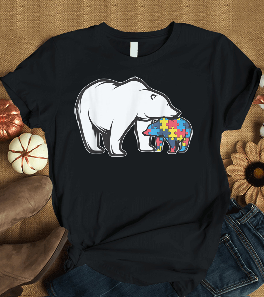 Autism Awareness Polar Bear with Colorful Puzzle Piece Bear T-Shirt