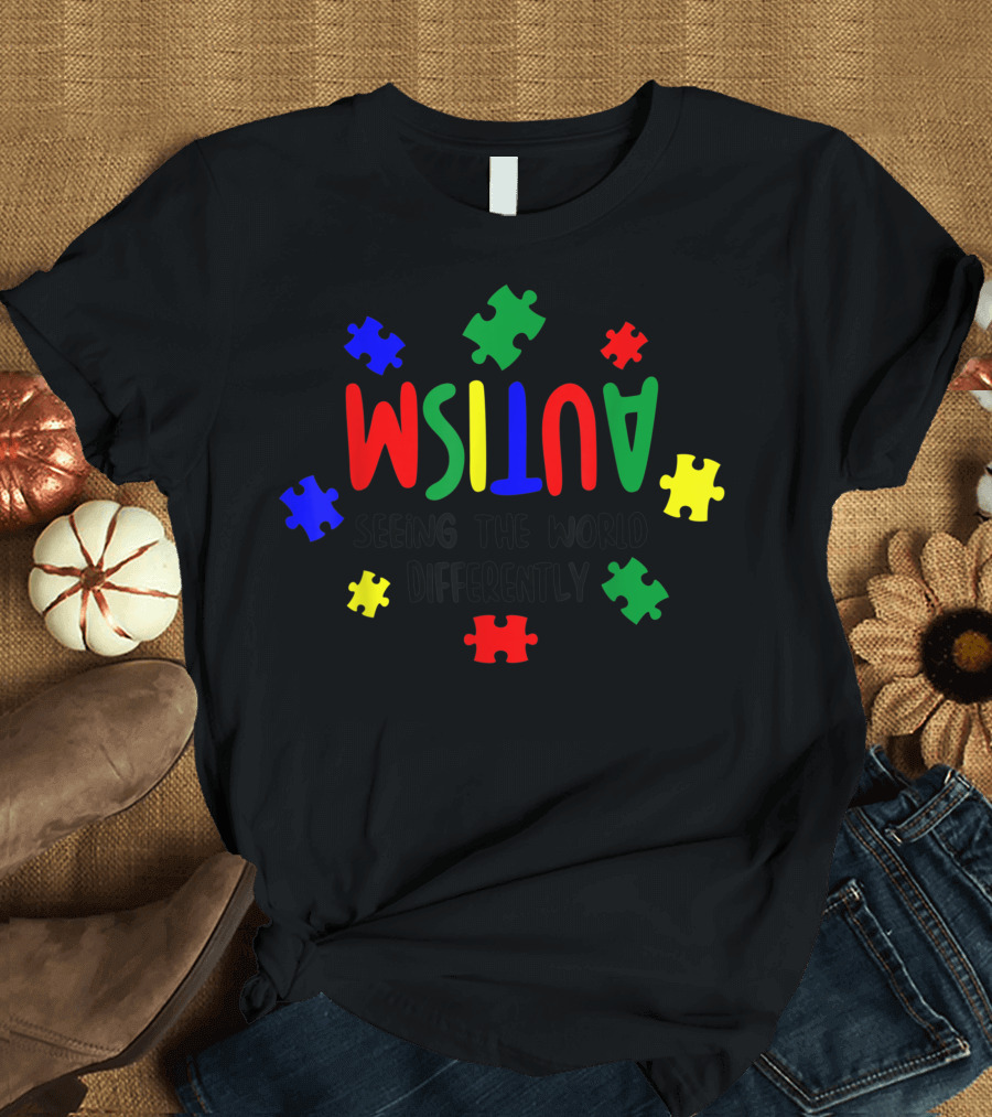Autism Seeing The World Differently Puzzle Pieces T-Shirt