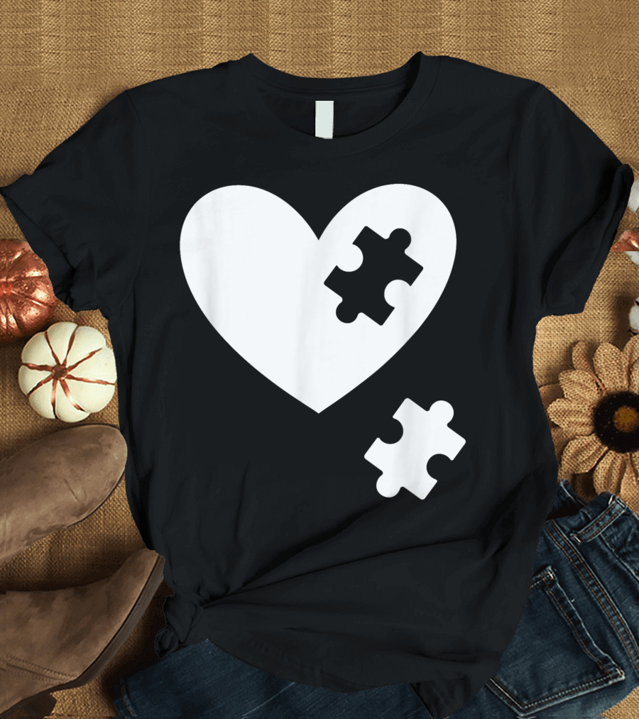 Autism Awareness Heart Puzzle Symbol Without Words Support T-Shirt