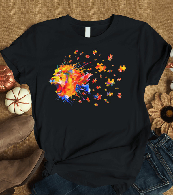 T-Shirt: Autism Awareness Roar Colorful Lion Puzzle Pieces T-Shirt Autism Awareness Roar Colorful Lion Puzzle Pieces T-Shirt