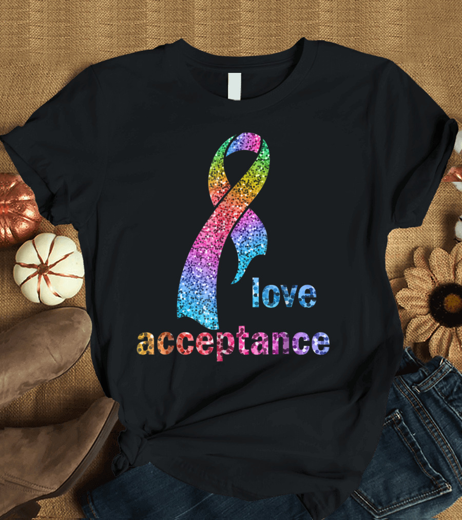 Rainbow Ribbon Autism Awareness Love Acceptance T-Shirt