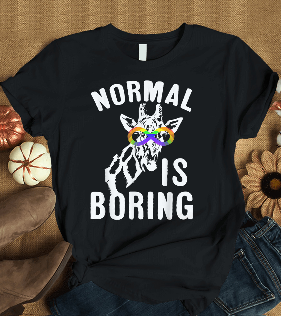 Normal Is Boring Giraffe with Rainbow Infinity Autism Awareness T-Shirt
