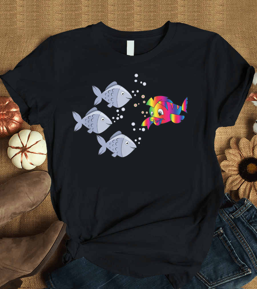 Autism Awareness Colorful Fish Among Gray Fish T-Shirt