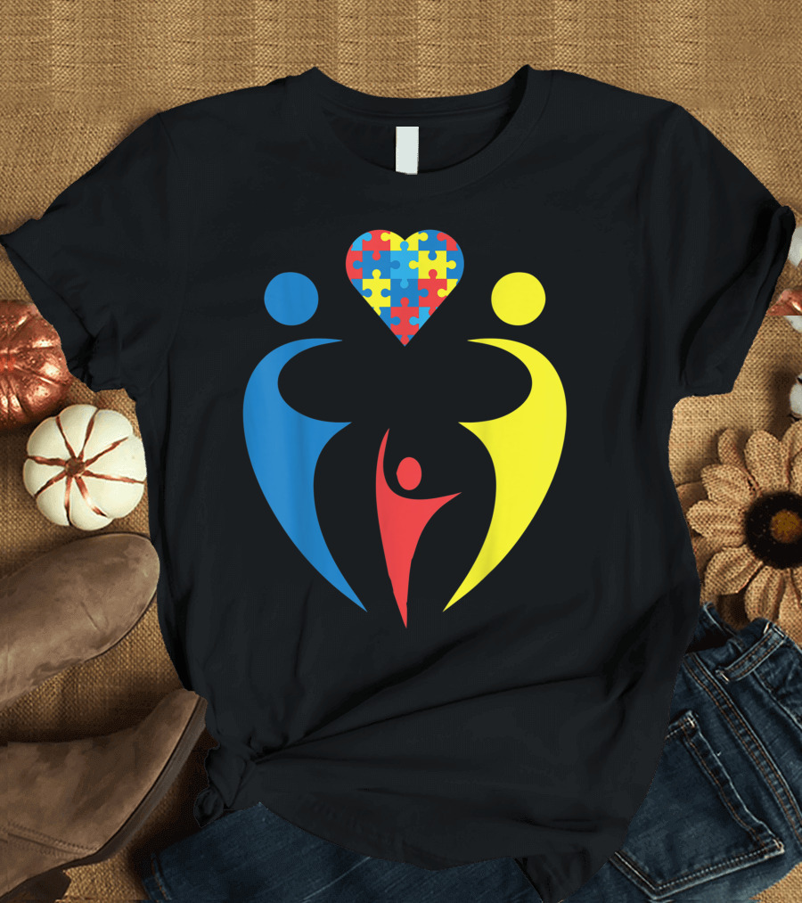 Autism Awareness Family Trio Heart Puzzle T-Shirt