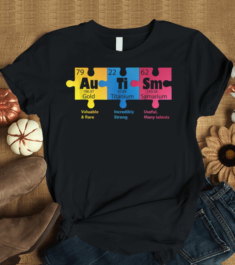 Autism Elements Gold Titanium Samarium Puzzle Awareness T-Shirt