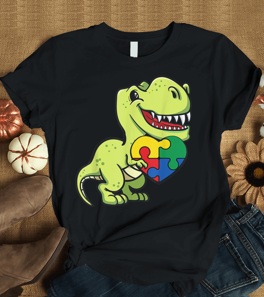 Autism Awareness Dinosaur Puzzle Heart Trex Lover T-Shirt