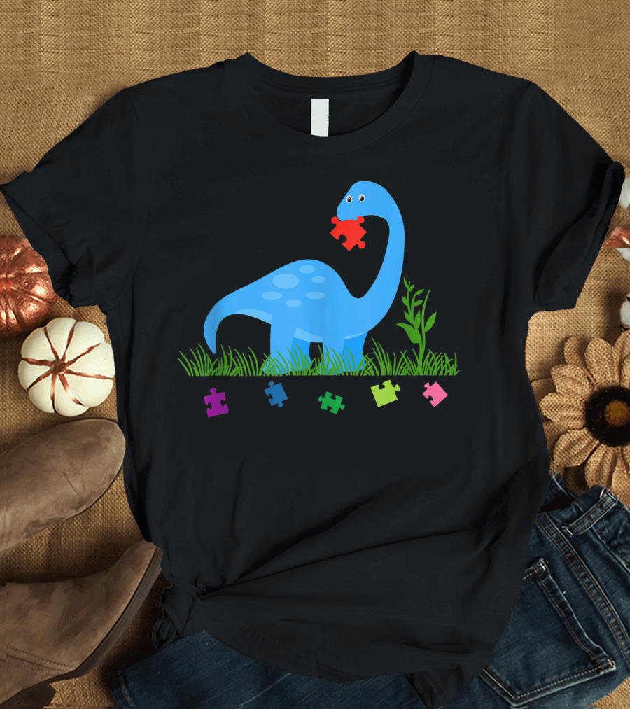 Autism Awareness Dinosaur with Puzzle Pieces T-Shirt