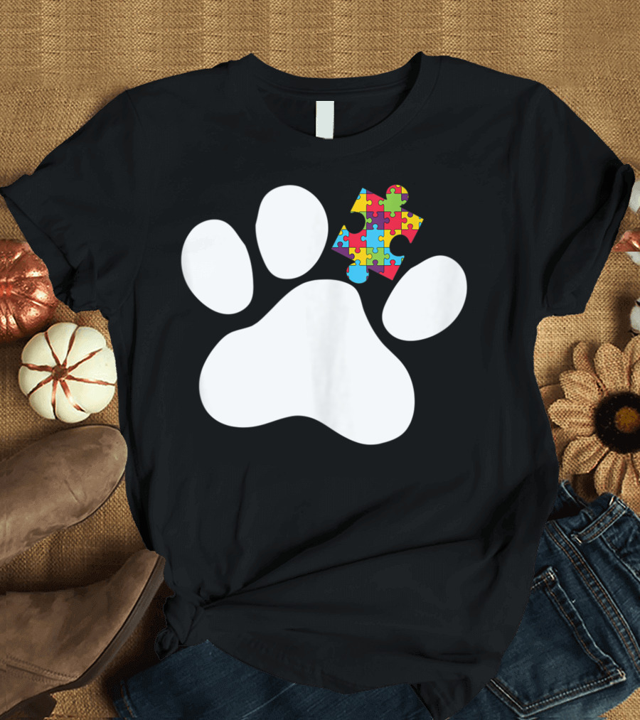 Puzzle Autism Awareness Paw Print Autism Dog Kids T-Shirt