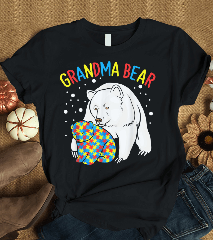Grandma Bear Autism Awareness Puzzle Pattern Bear T-Shirt
