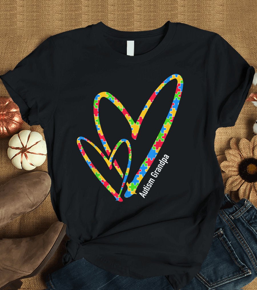 Autism Grandpa Puzzle Piece Heart Awareness T-Shirt
