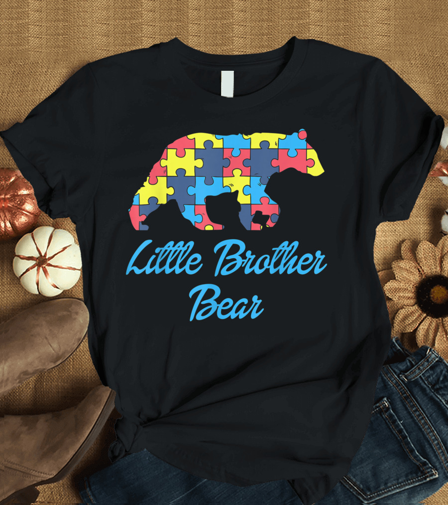 Little Brother Bear Autism Awareness Support Puzzle T-Shirt