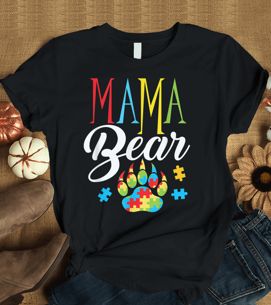 Mama Bear Autism Puzzle Piece Paw T-Shirt