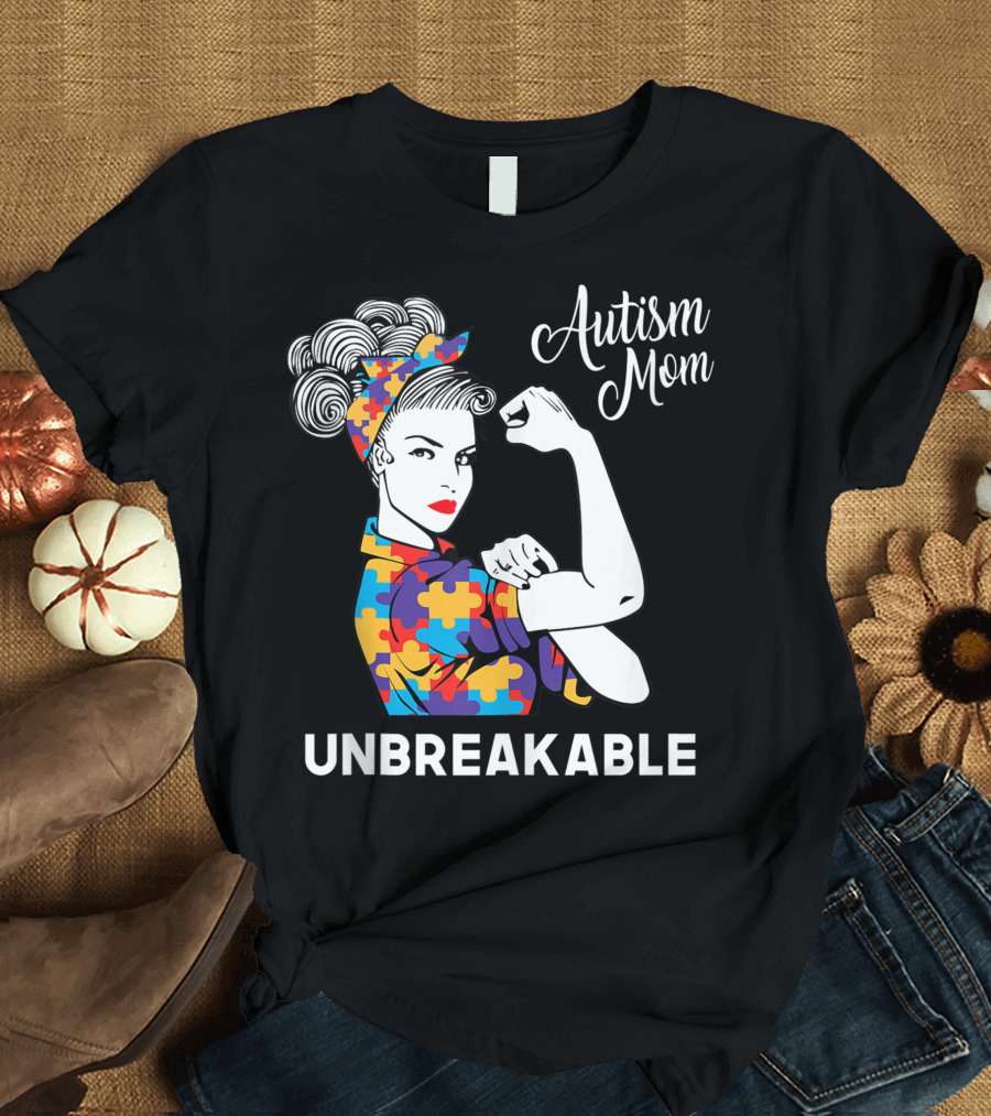 Autism Mom Unbreakable Colorful Puzzles Awareness T-Shirt