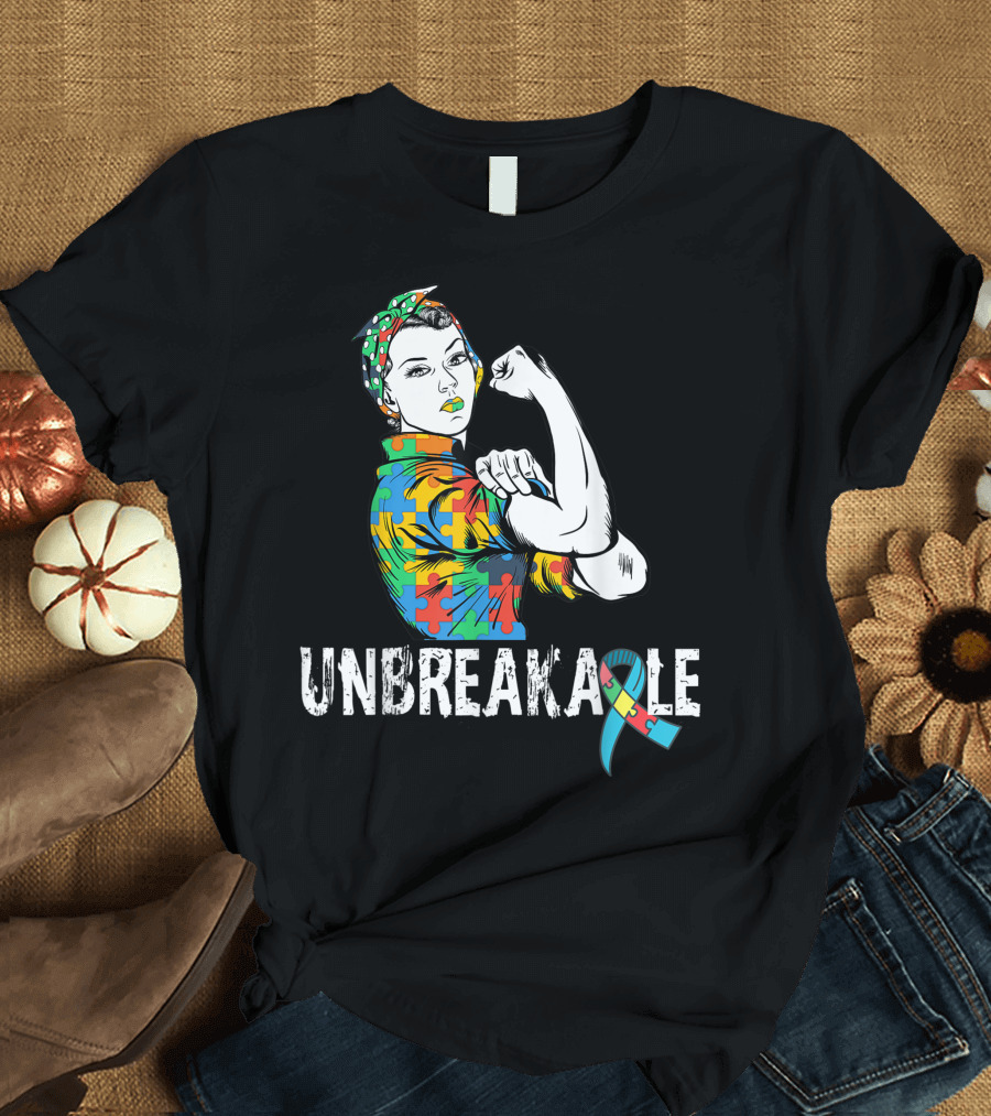 Unbreakable Autism Mom Support Autism Awareness Puzzle Piece T-Shirt