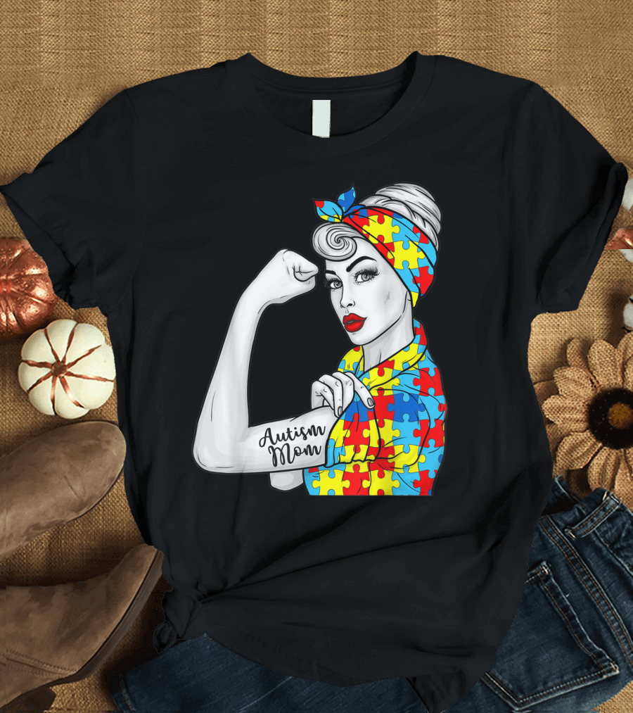 Autism Mom Unbreakable Strong Autism Awareness Puzzle T-Shirt