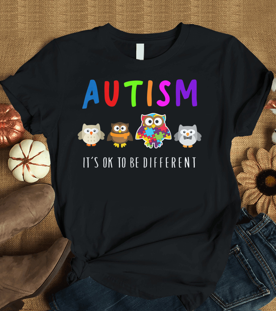 Autism Owls It's OK To Be Different Autism Awareness Puzzle T-Shirt