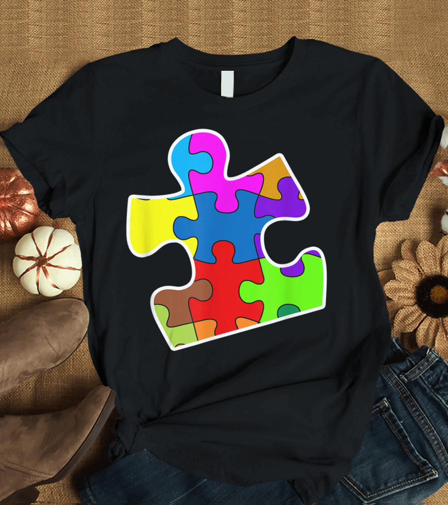 Autism Puzzle Piece Multicolored T-Shirt