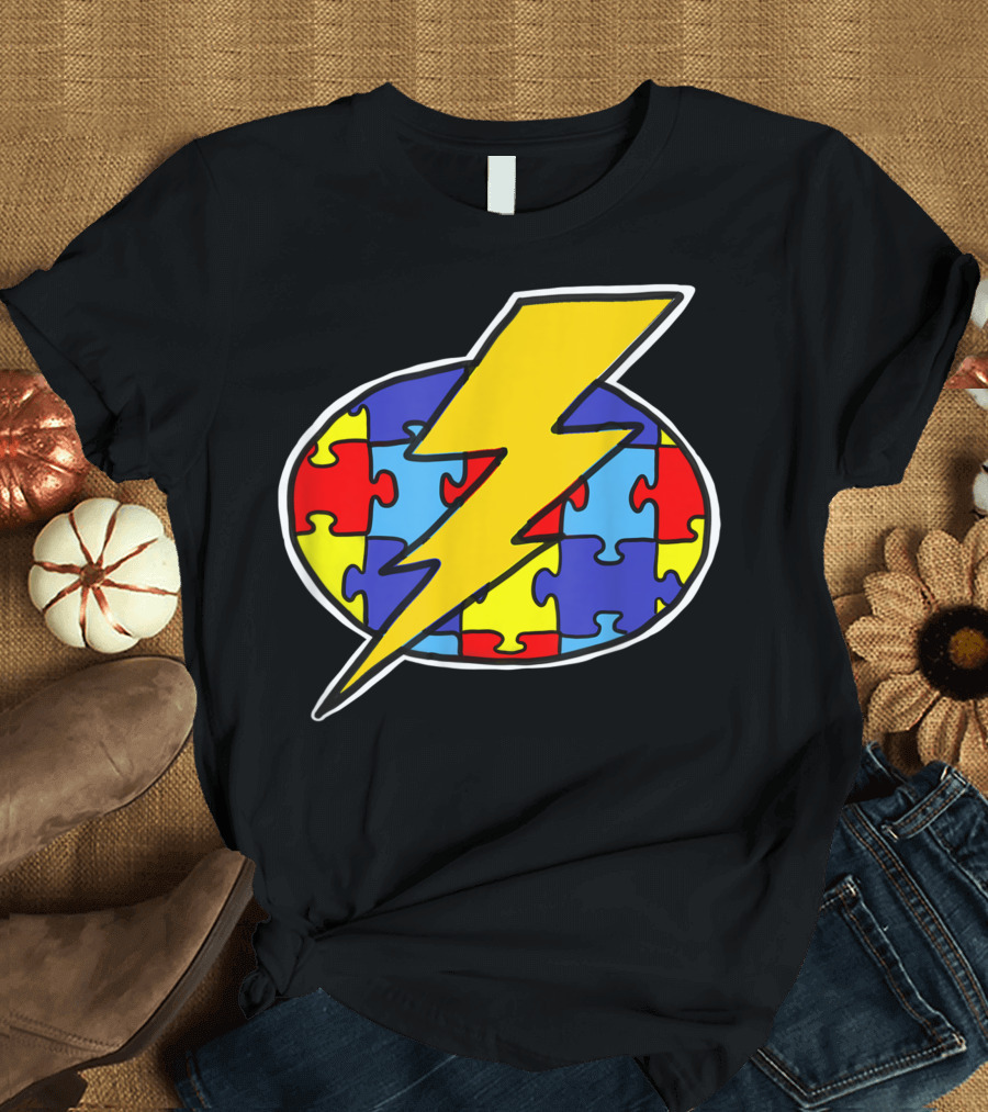 Autism Puzzle Piece Lightning Bolt Hero T-Shirt