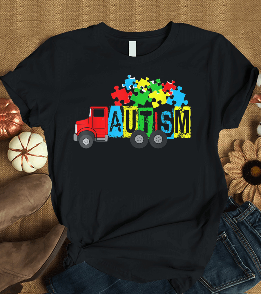 Autism Puzzle Pieces Truck Toy Support Autism Awareness T-Shirt