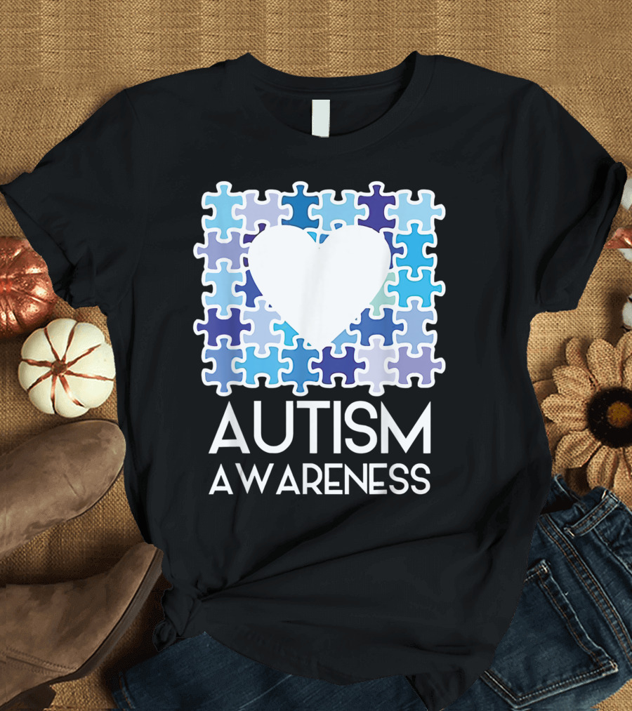 Autism Awareness Heart Puzzle Blue T-Shirt