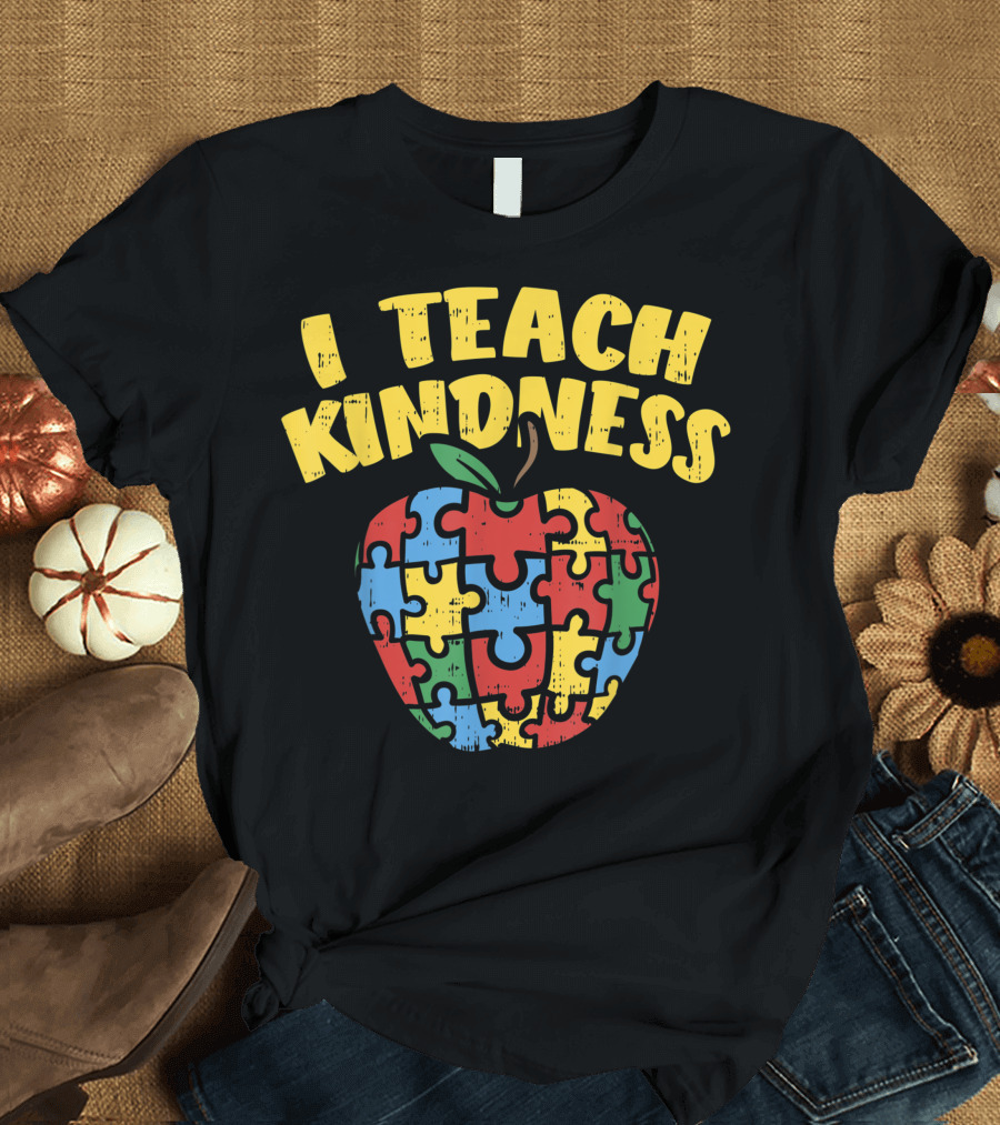Autism Awareness Teacher I Teach Kindness Puzzle Apple T-Shirt