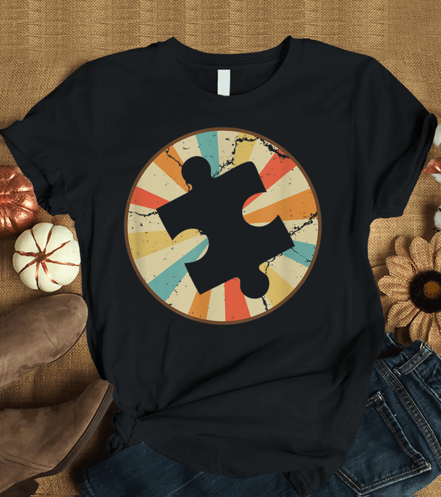 Autism Therapy Puzzle Piece Sunburst T-Shirt