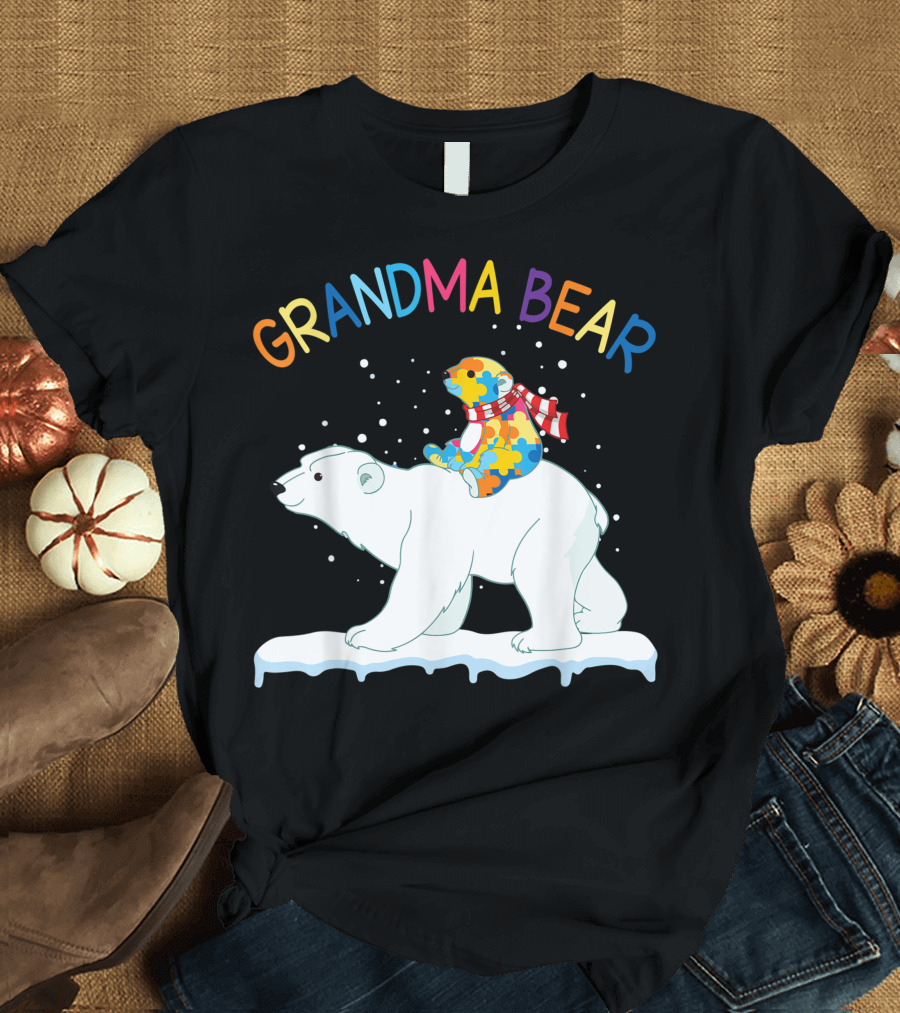 Grandma Bear Autism Awareness Colorful Polar Bears Together T-Shirt