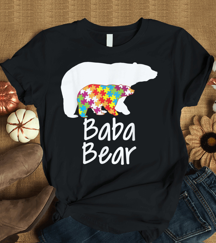 Baba Bear Autism Awareness Rainbow Puzzle T-Shirt